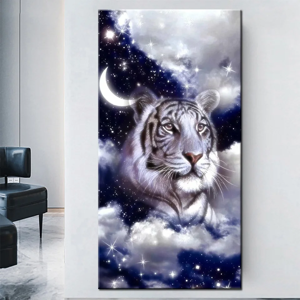 

Night Starry sky Tiger Landscape Diamond Painting 3d Diy Cross Stitch Full Square round 5d Diy Diamond Art Animal 2021 A1014