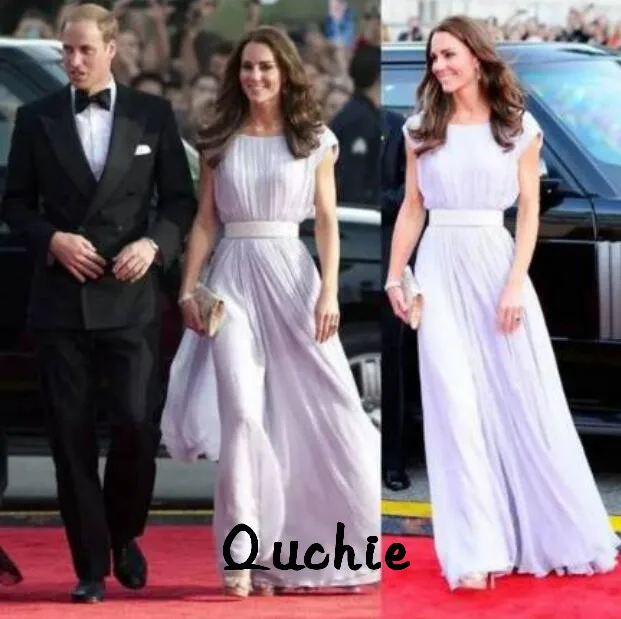 

Princess Kate Lilac Chiffon Evening Dresses Pleat Cap Sleeves Sashes Prom Dress Evening Gowns Party Dress Robe de soiree