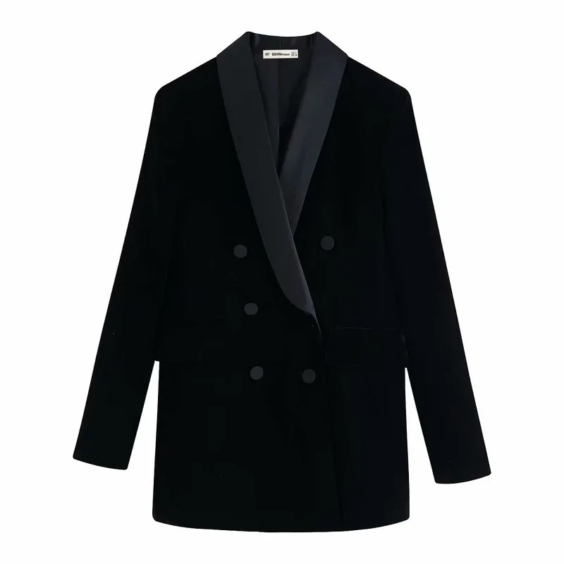 High-end Custom Velvet Black Satin Star Suit Autumn New Black Women Jackets Coat Notched Fashion Clothing Solid Button Full