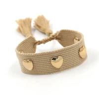 zg women woven tassel bracelets for women embroidery braided wholesale heart shaped metal pattern bangle female jewelry