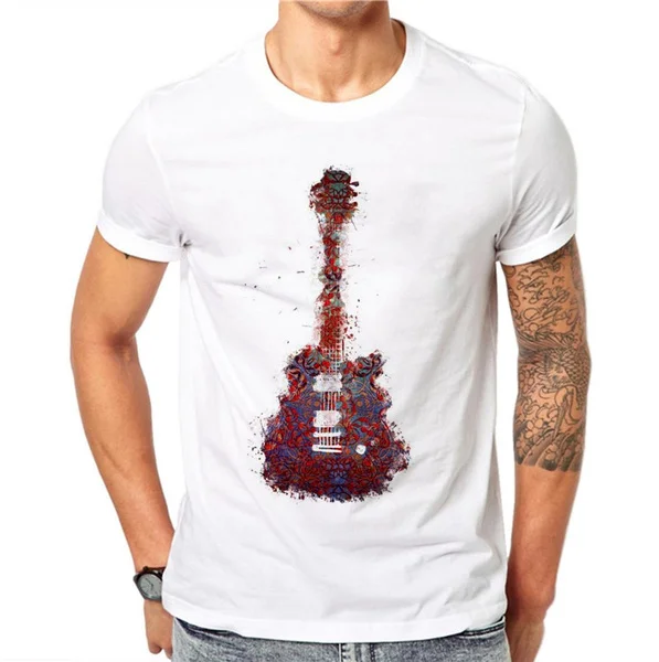 

100% Cotton Music Lovers Summer Men T-shirts Fashion Gothic Guitar Printed T Shirt Short Sleeve Clothing Male T Shirts DF60