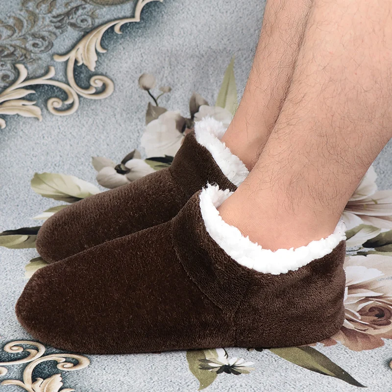 lowest price online winter house slippers for men suede plush floor slippers lazy shoes home slippers big size 47 male slippers free global shipping