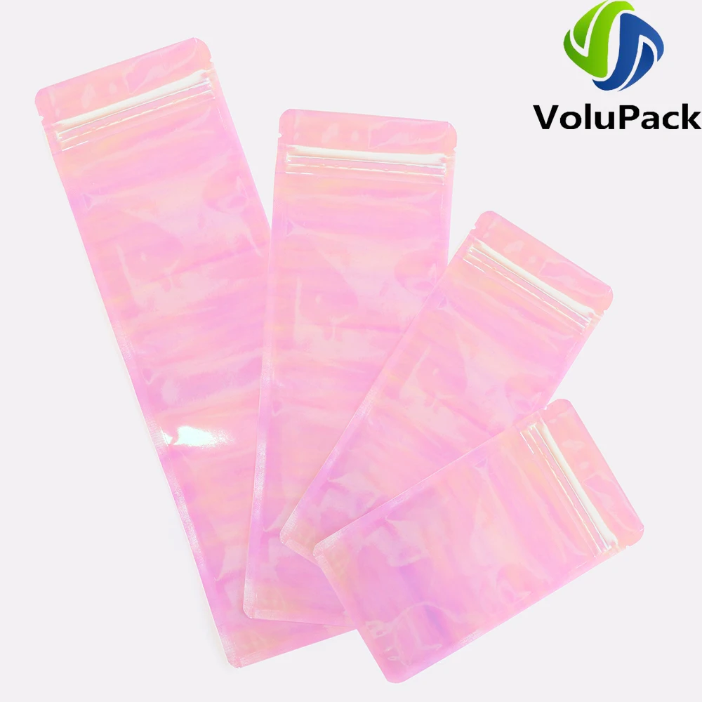 

High Quality Reusable Ziplock Bags Rectangular Translucent Pink Tear Notch Pouches Recyclable Plastic PP Mylar Bags Storage Bags