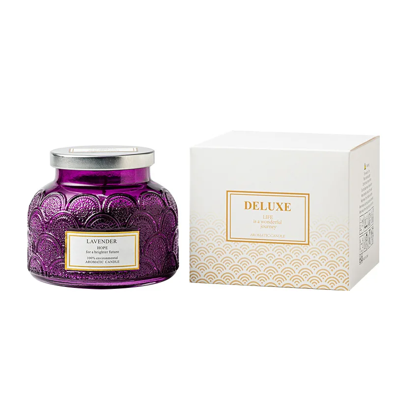 

Small Drum Embossed Glass Stainless Steel Cover Smokeless Sleep Essential Oil Candle Handmade Aroma Candle Decorative Candle