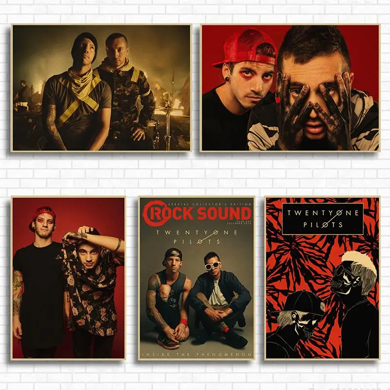Винтажный постер Twenty One Pilots в стиле ретро рок группы музыкальной гитары матовый