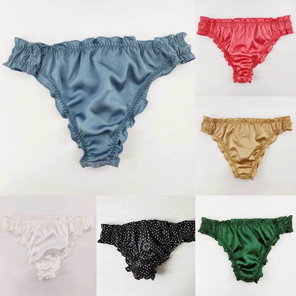 

Men Sexy Underwear Pure Silk Knickers Erotic Trunk Panties Gay Backless U Convex Pouch Underpants Ladies Seamless Male Panties