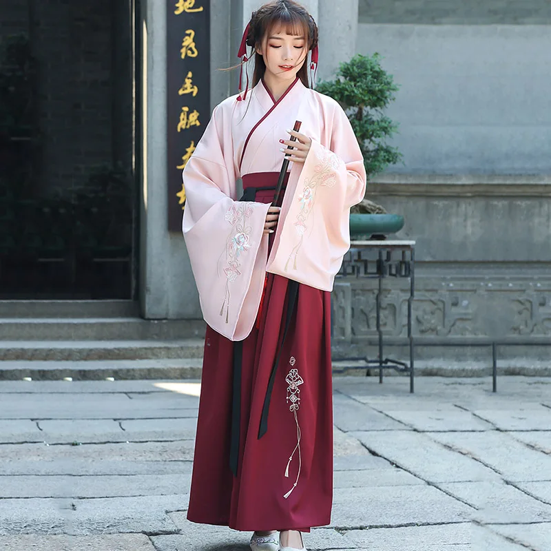 Hanfu Женская китайская одежда для народных танцев костюмы древней династии Тан китайские топы Юбки традиционная одежда для выступлений DN4132