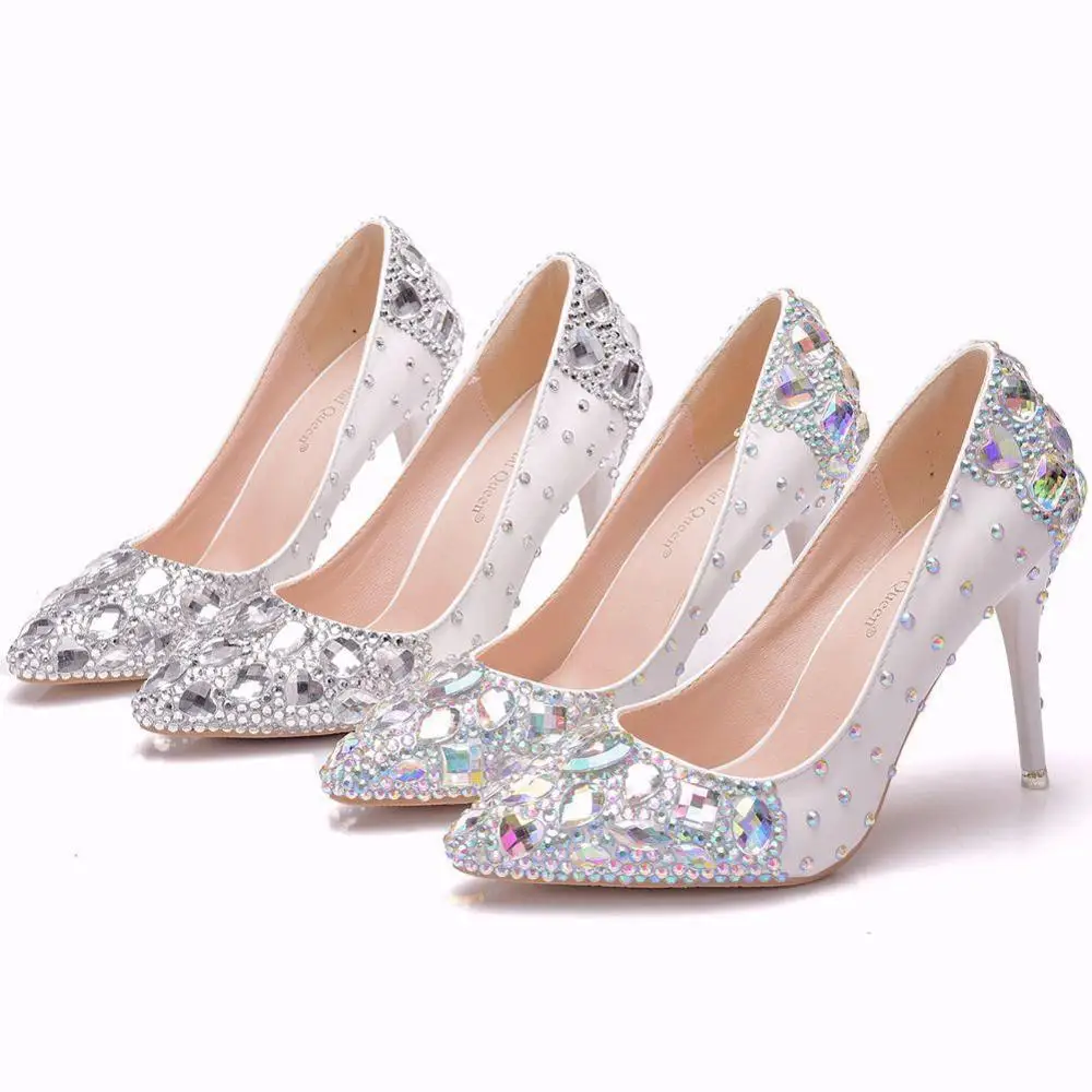 

Crystal Queen High Thin Heels Shoes Women Pumps Crystal Wedding Shoes Rhinestone Cinderella Shoes Custom Silver Rhinestone
