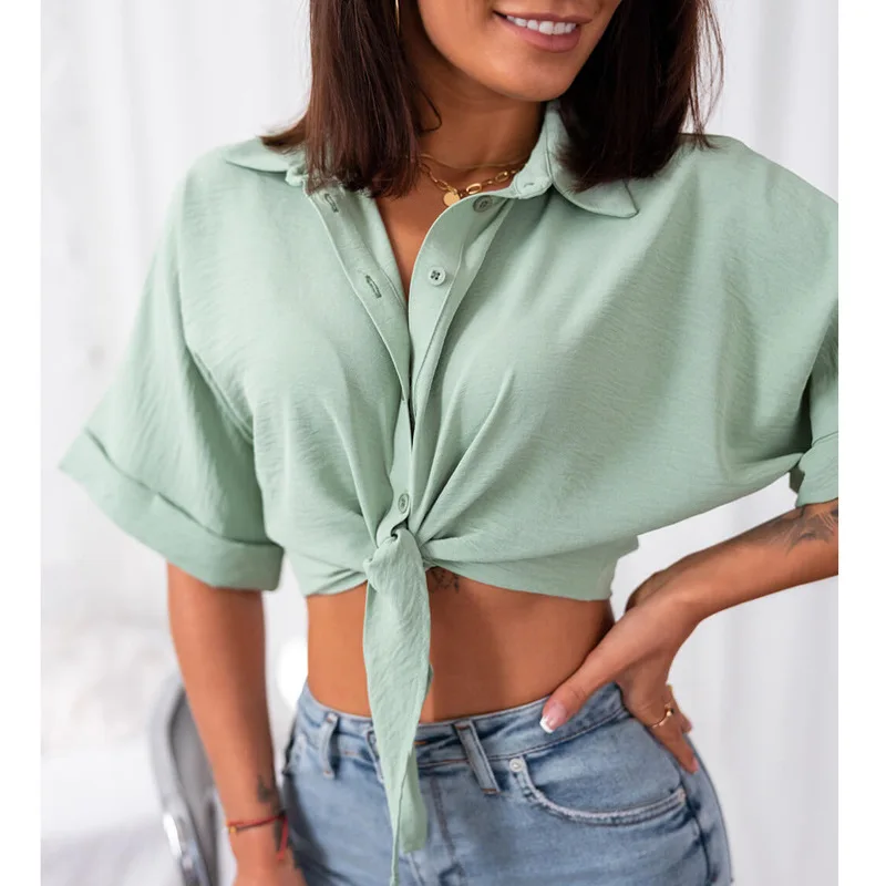 Chemisier à manches courtes pour femmes, ample, Sexy, à revers, nouvelle collection été 2021