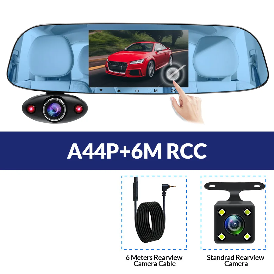 E-ACE, 4,3 дюймов, Автомобильный видеорегистратор, камера Full HD 1080 P, автоматическая камера, зеркало заднего вида с dvr и камерой, видеорегистратор, видеорегистратор для автомобиля - Название цвета: A44P-6M RCC