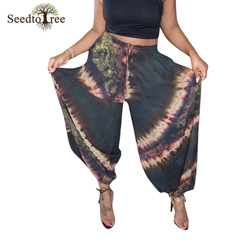 

Printed Loose Casual Cross Pants Women Drawstring Harem Pants Streetwear