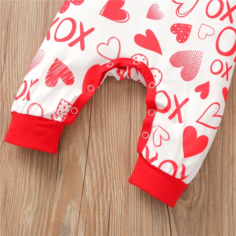 

Newborn Baby Heart Print Rompers Outfits Toddler Casual Long Sleeve Round Neck Jumpsuit Headband Valentine's Day Clothes