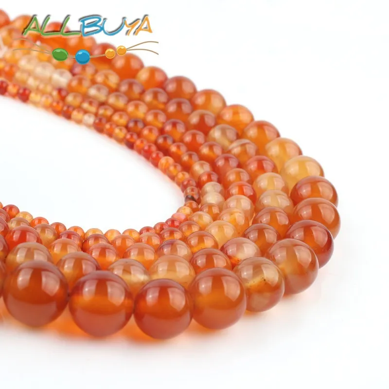 Натуральные Гладкие бусины из оранжевого и красного агата для изготовления
