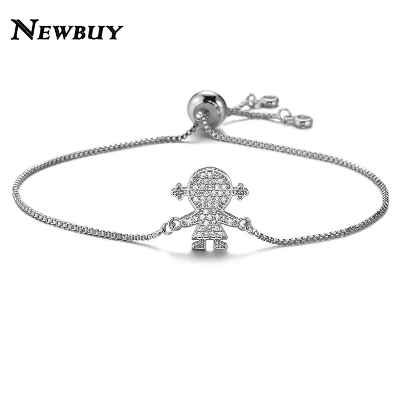 NEWBUY модный серебряный/золотой цвет милый мальчик и девочка Шарм Браслеты Микро Проложить прозрачный кубический цирконий Женский партии ювелирные изделия Прямая поставка - Окраска металла: NBSL387