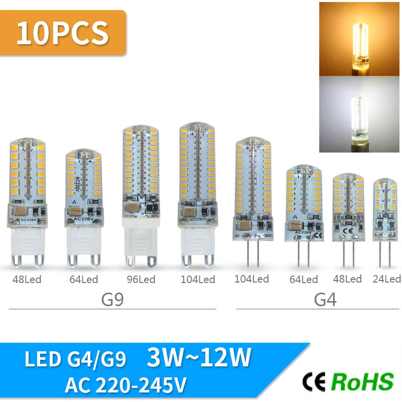 10 шт./лот G4 светодиодные лампы мини AC220 DC12V SMD 3014 2835 3 Вт 6 теплый белый свет/холодный