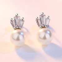 elegant charming wedding stud earrings for women shiny crown shape cz stone imitation pearl bridal piercing earring jewelry