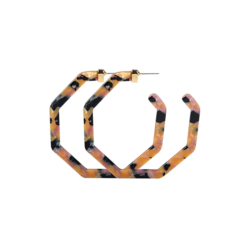 Женские шестиугольные серьги-кольца из акрила и смолы 11 цветов в наличии |