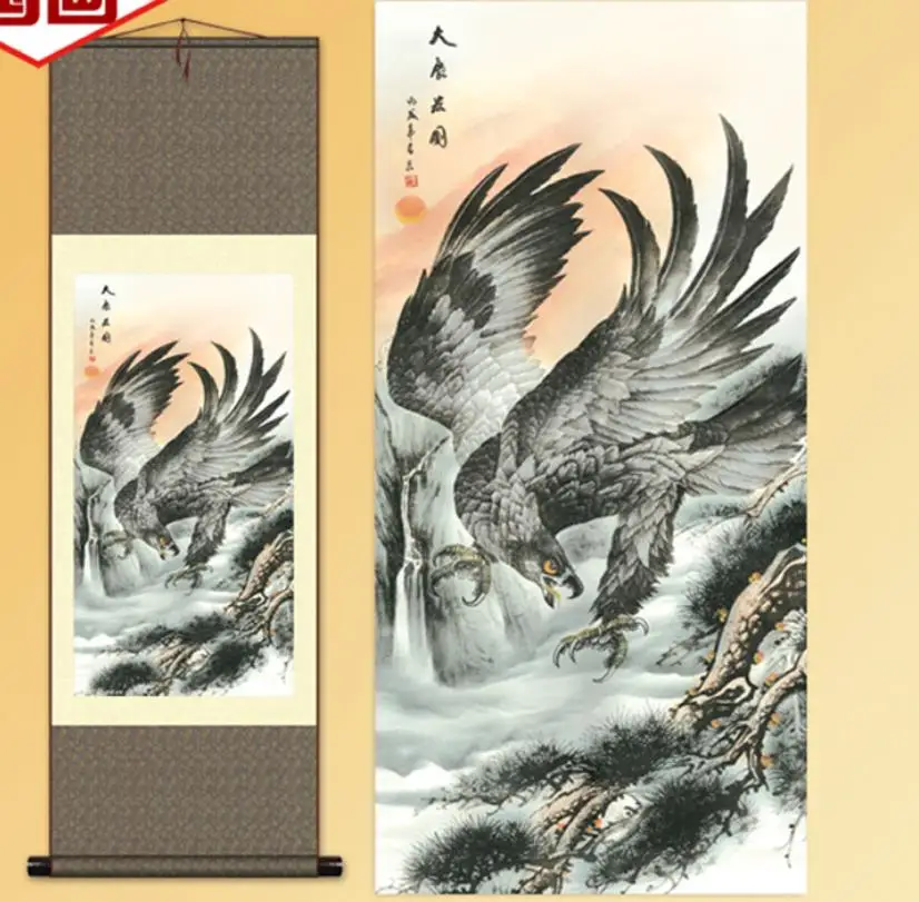 1 шт., традиционное шелковое художественное украшение для дома, китайская шелковая прокрутка, рисунок ястреба, Орел, портреты S098