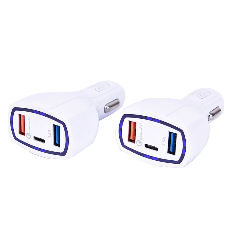 QC3.0 адаптер быстрой зарядки 2 USB порта + type-C быстрое автомобильное зарядное