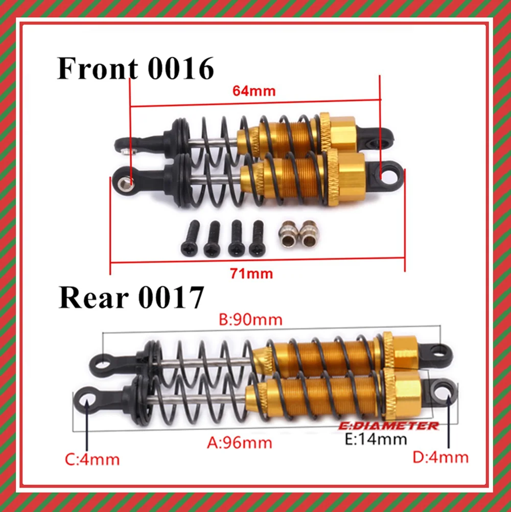 

2/4PCS Aluminum Front/Rear Shock Absorber 0016 0017 Upgrade Parts For 1/12 WLtoys 12428 12423 RC Car Crawler Short Course Truck