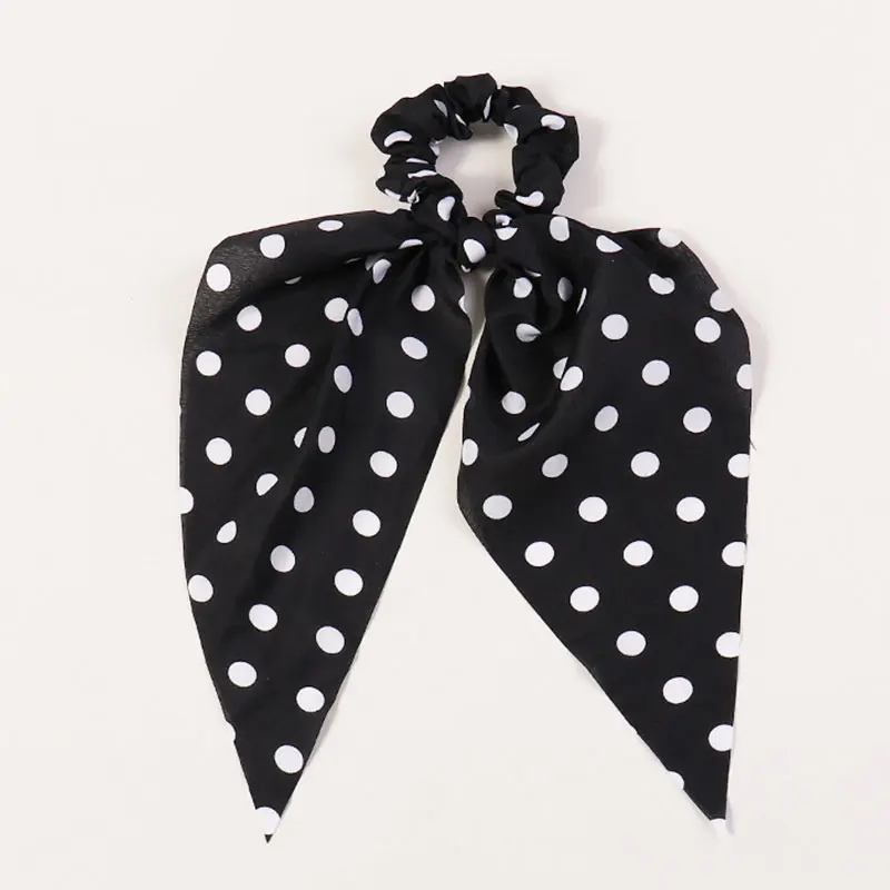 

1Pc Dot Floral Print Scrunchie Elastic Hair Bands Bow Streamers Elegant Women Ponytail Hair holder Girls Hair Ties Accessories