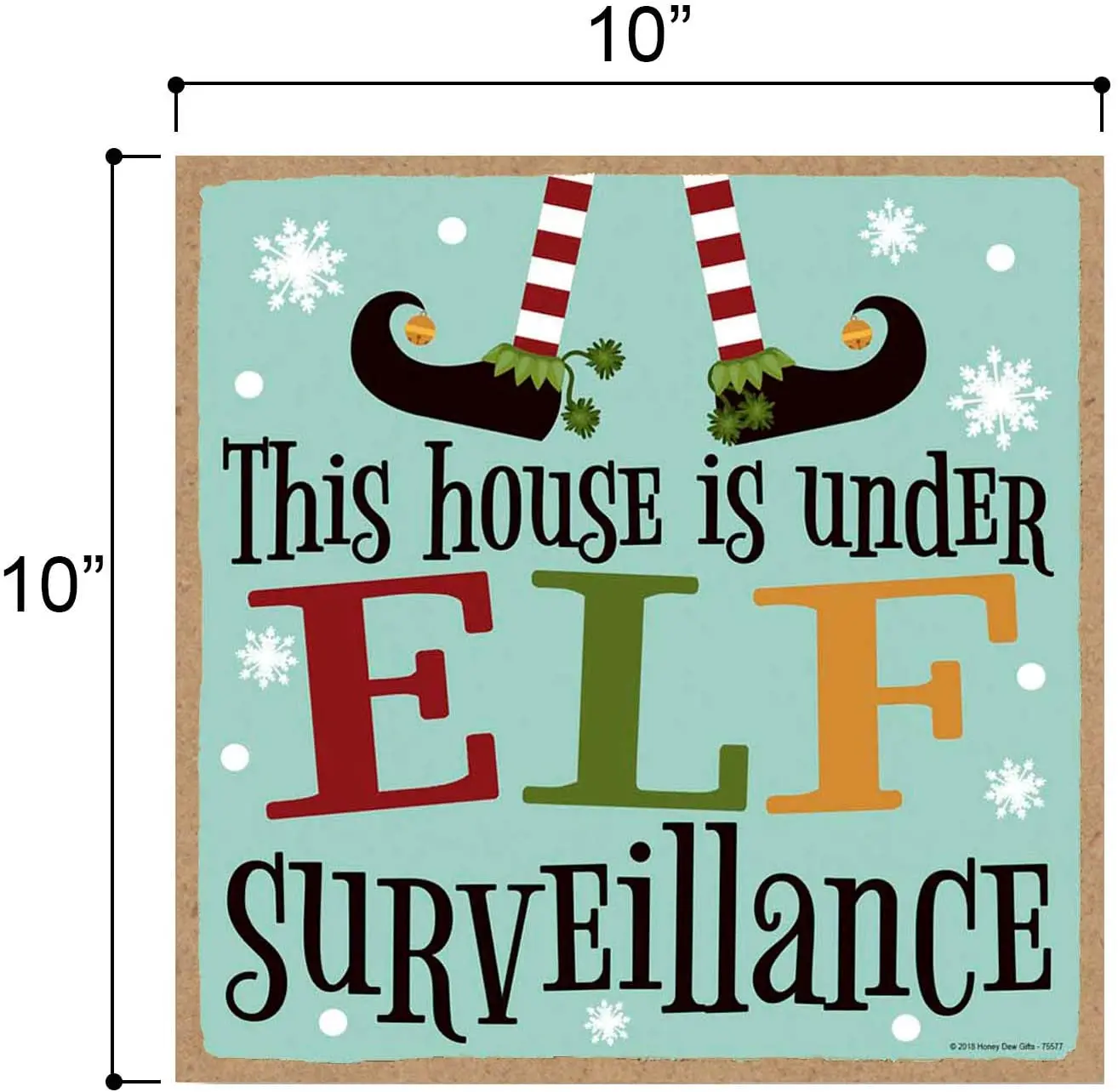 

This House is Under Elf Surveillance - 10 x 10 inch Hanging Christmas Signs, Wall Art, Decorative Wood Sign, Christmas Decor
