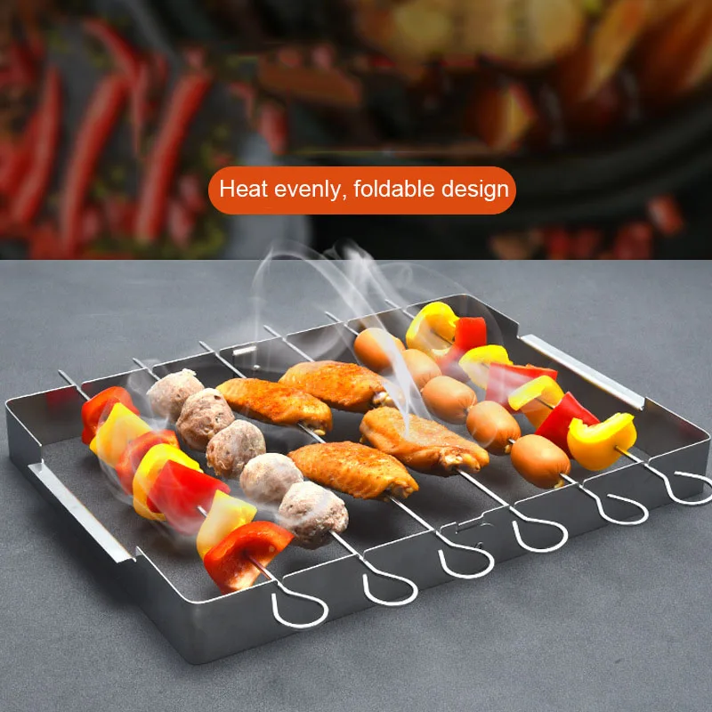 

Reusable Stainless Steel Barbecue Grill Non-Stick Skewers Shish Kebab Forks Camping Picnic Tools Kitchen Gadgets Accessories