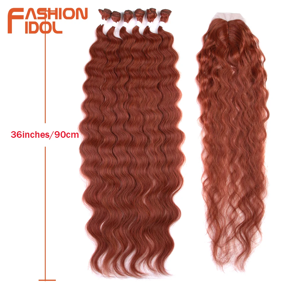 Модные волнистые пучки волос IDOL с застежкой синтетические волосы уток 36 дюймов 7