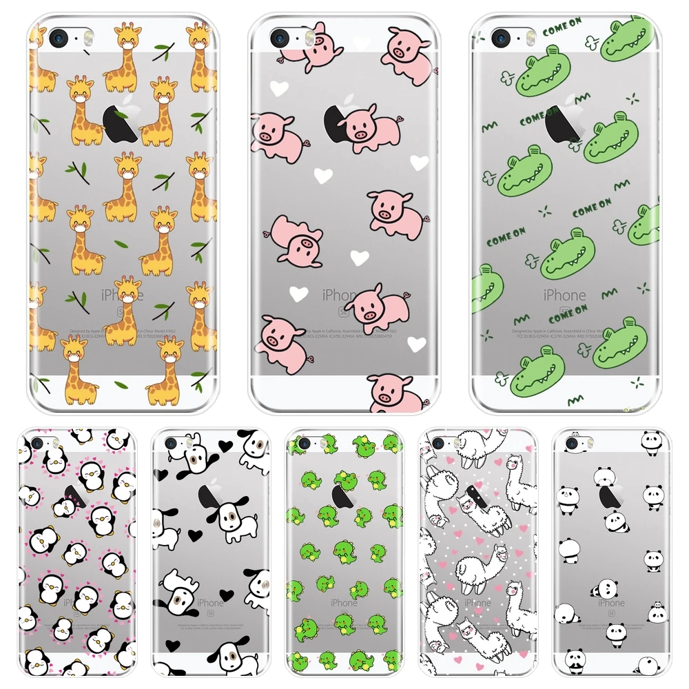 Pink Pig Dog Panda Dinosaur Alpaca Giraffe Phone Case Silicone For iPhone 5C 5S SE 5 S Soft Back Cover For iPhone 4S 4 S