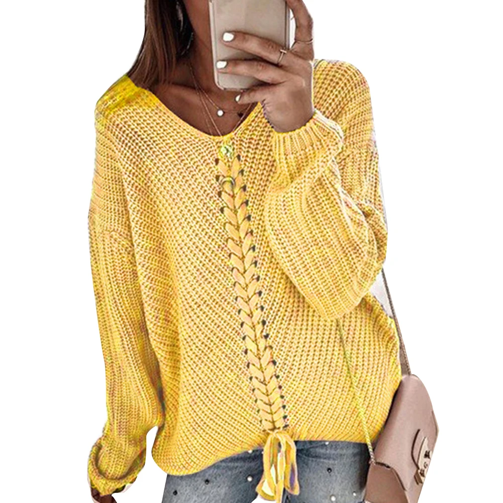 

Women Vintage V-neck Sweater 2021 Spring Autumn Women's Casual Loose Stitching Fashion Ladies Lace Knitted Sweater