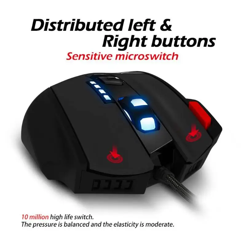 ZELOTES T-60 программируемая Проводная игровая мышь USB 7200 dpi 7 кнопок светодиодный оптическая компьютерная геймерская мышь для ноутбуков настольных ПК мыши