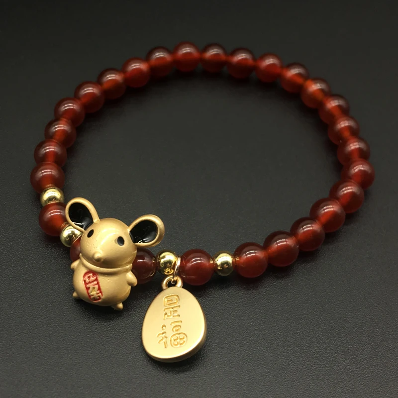 Новинка 2020 китайский стиль Зодиак крысы красный агат браслеты для женщин день