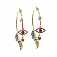 colorful cz paved lucky charms hoop earring evil eye wing hamsa hand gorgeous stunning european women earrings