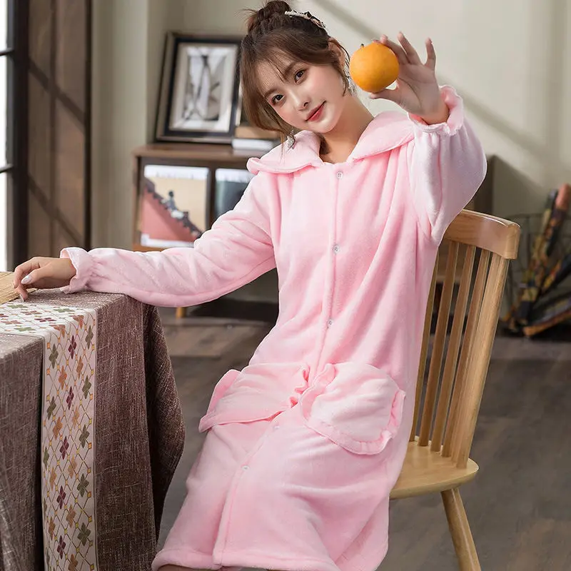 

Ночная сорочка женская фланелевая с капюшоном, зимняя теплая свободная фланелевая ночная рубашка с подкладкой из плотного кораллового фли...