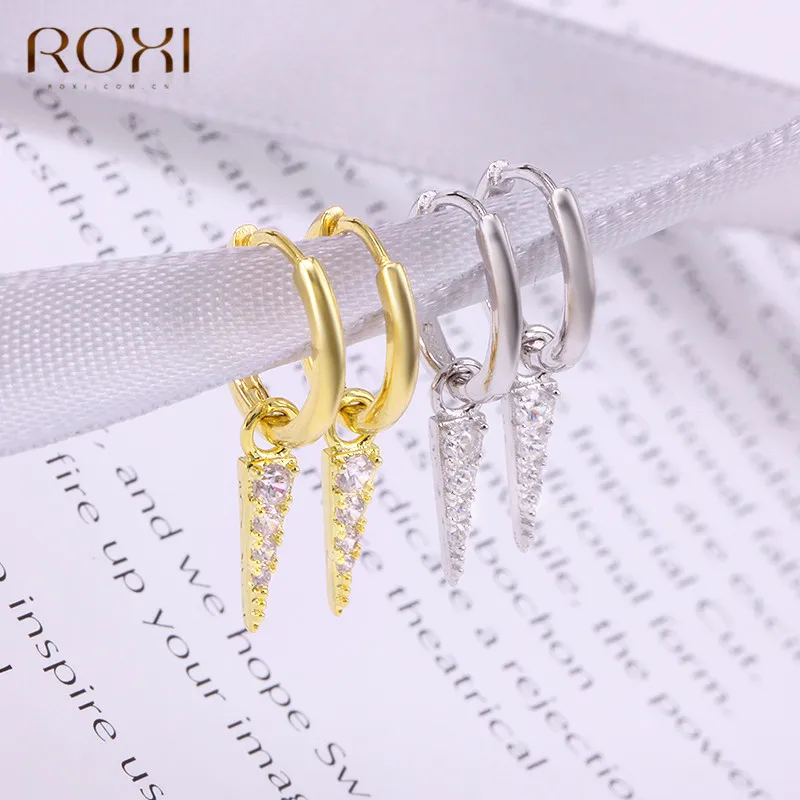 ROXI модные корейские ювелирные изделия простая серьга геометрической формы 925 пробы Серебряный треугольник кулон серьги гвоздики для женщин ювелирные изделия