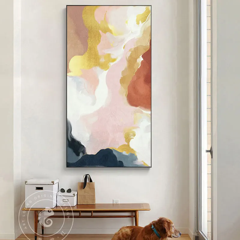 Современная Золотая Настенная картина абстрактная из золотой фольги розовый