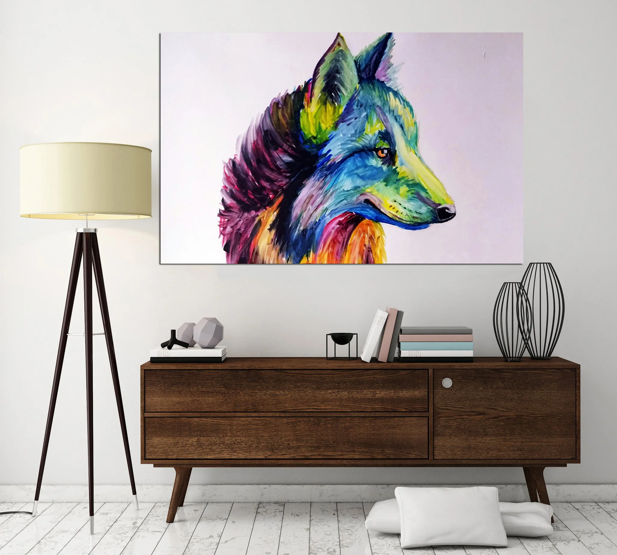 Самоотверженно красочные Волчья Голова Wall Art принты Картина на холсте украшение
