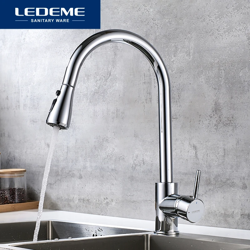 LEDEME Faucet L6155 Смеситель для кухни с выдвижной лейкой Латунь Цвет: Хром|Смесители