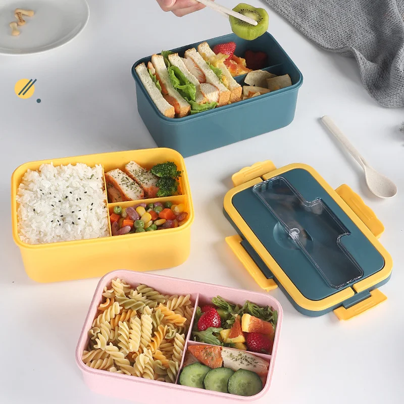 

1000ML Lunch Box Japanese Style Box for Kids Students Food Container Wheat Straw Leak-Proof Square Bento Box With Compartment