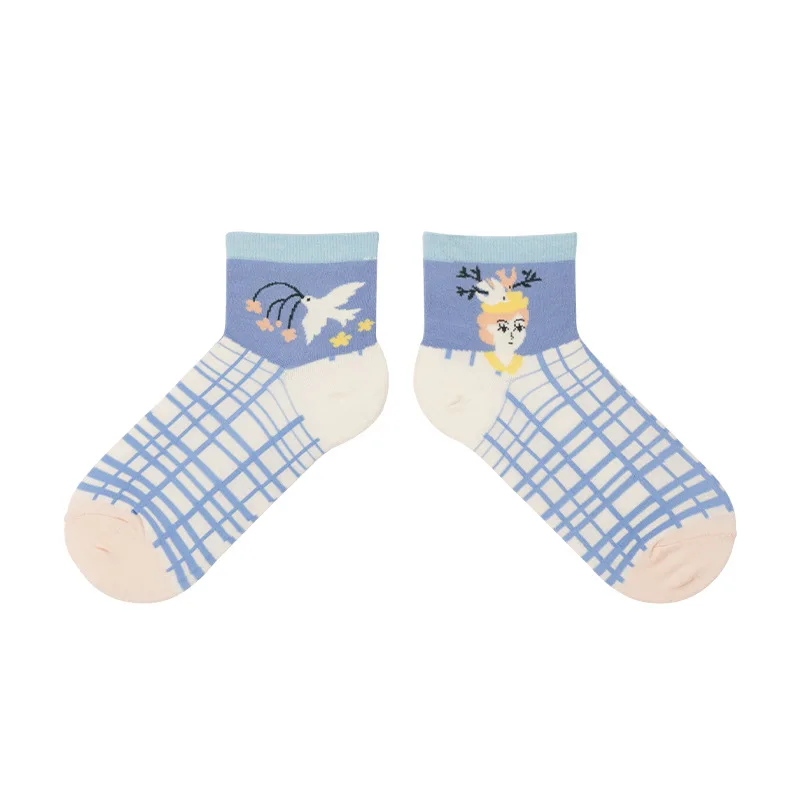 

Socks Women Cartoon Woman Sock Dove Coconut Trees Print Solid Soft Sox Ladies Spring Summer Classic Lady Kpop Calcetines Hombre