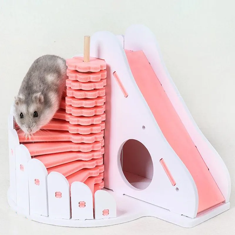 

Cute Hamster Staircase Sleeping House Hedgehog Squirrel Wooden Castle Toy Viewing Deck Cabin Pet Bedroom For Small Animal