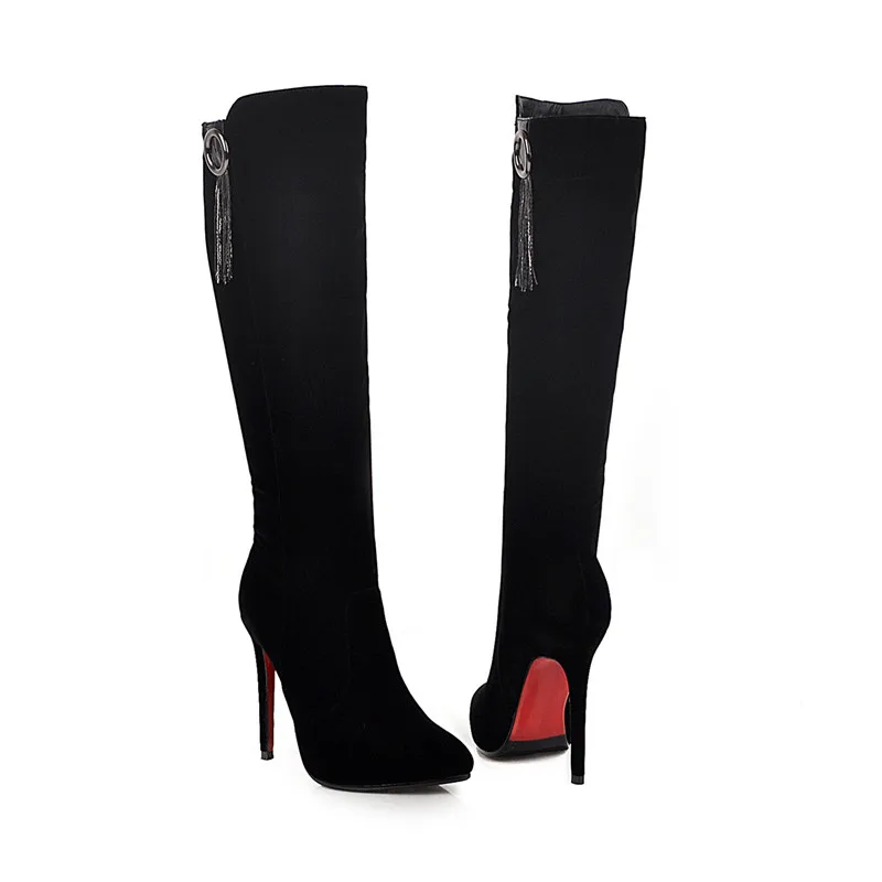 Женские сапоги с острым носком на молнии тонком высоком каблуке | Обувь