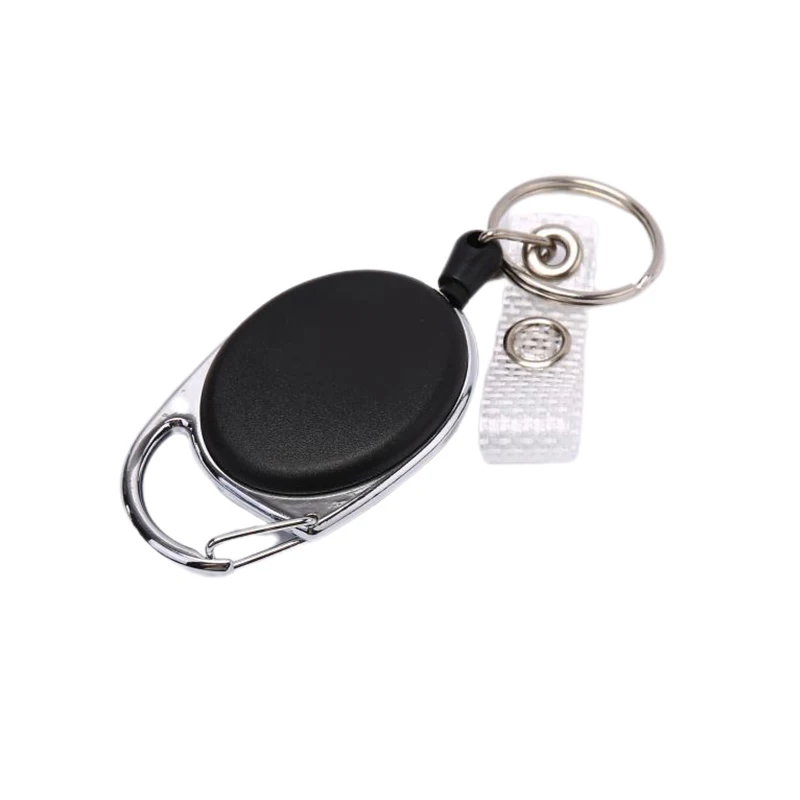 

1PC Black Wire Rope Keychain Camping Telescopic Keyring Steel Cord Retractable Key Holder With ID Card Holder Outdoor Key Ring
