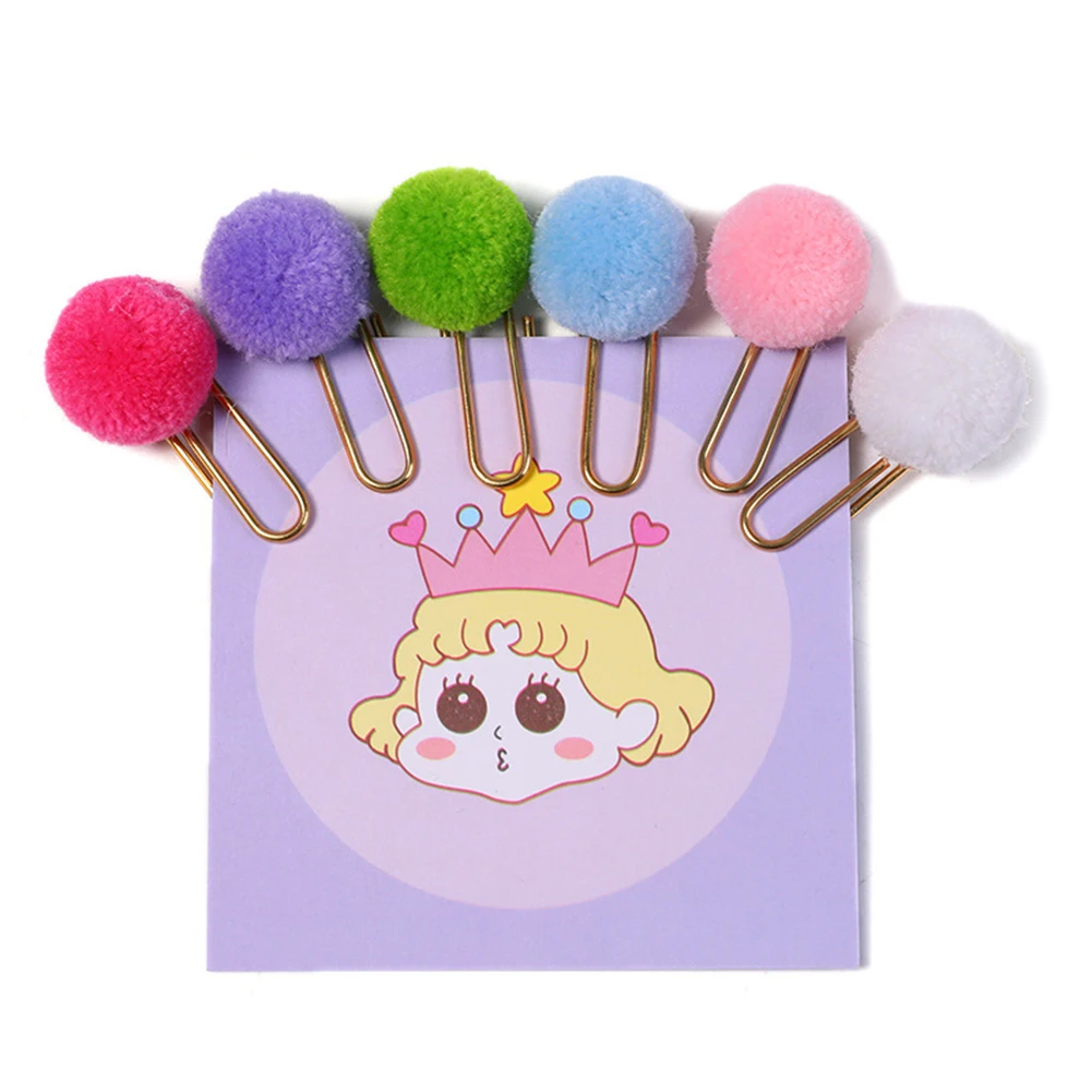 6 шт./компл. милый зажим для бумаги с помпоном Закладка офисные канцелярские