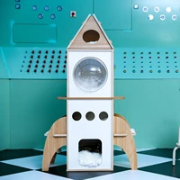 rocket styling multi level tower cat tree condo with cabinet scratching post for kitten jumping climbing for cat perches hummock