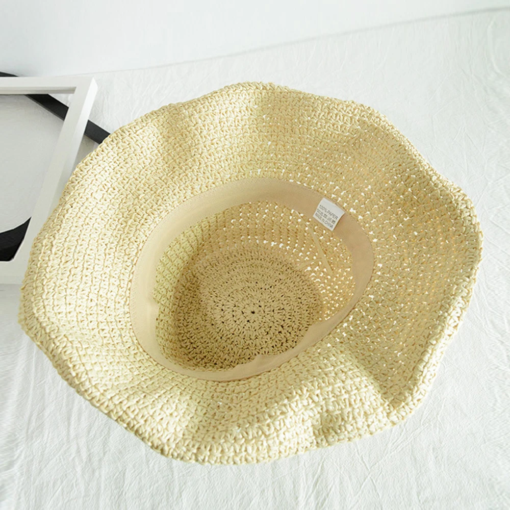 Женская пляжная соломенная шляпа с зонтиком Повседневная для отдыха и