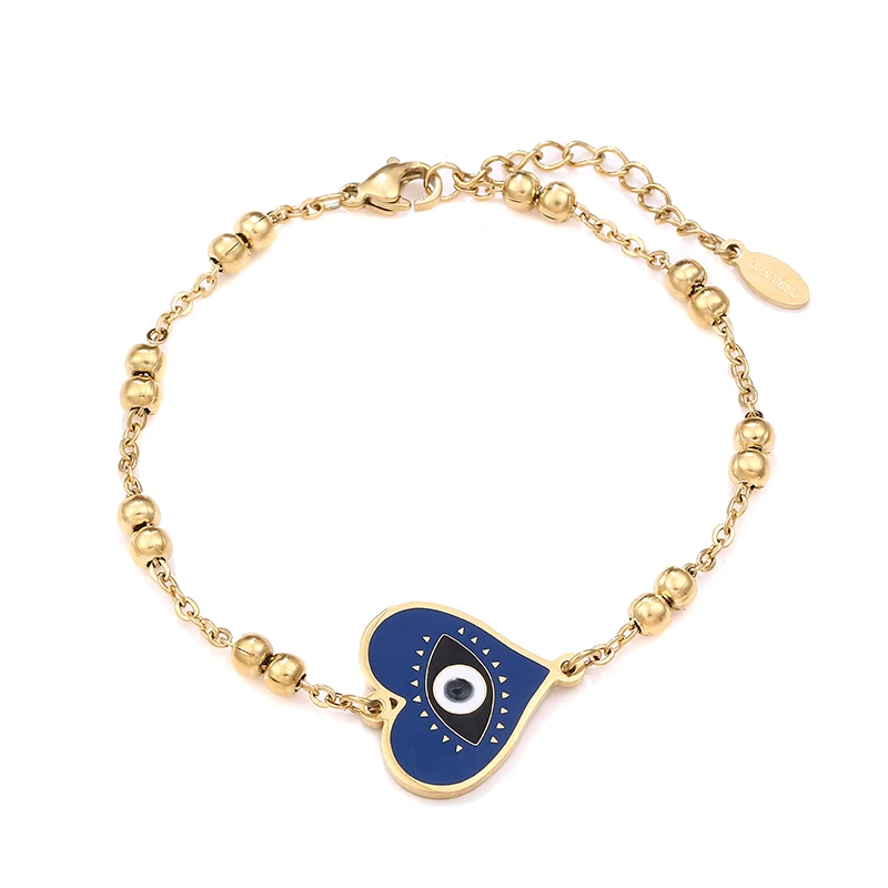 Браслет женский из нержавеющей стали 3 цвета в форме сердца Турецкий Дурной глаз