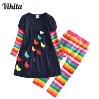 vikita girls autumn spring cotton long sleeve dress and skinny elastic leggings pants clothing sets children kids 2 pcs outfit