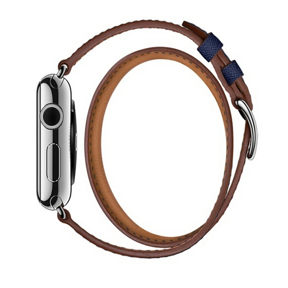 Кожаный браслет с двойным кольцом для Apple Watch 3 2 1 42 мм 38 ремешок Iwatch серии 4 5 40 44