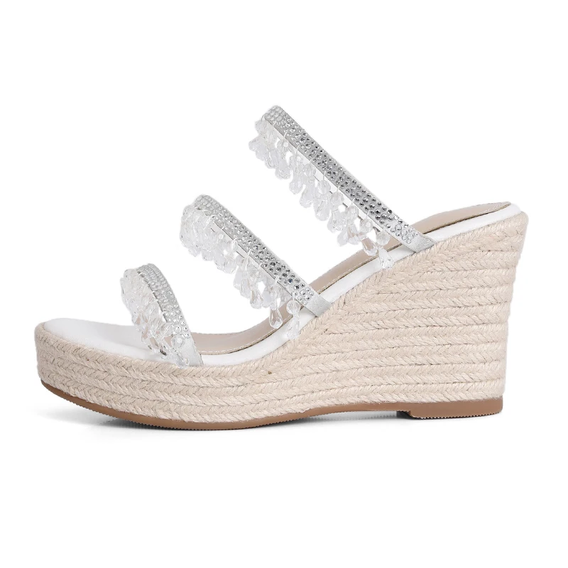 

New Sexy High Heels Sandals Women Shoes Fashion Crystal Wedges Heel Open Toe Dress Party Shoes Summer Platform Ladies Sandals 39